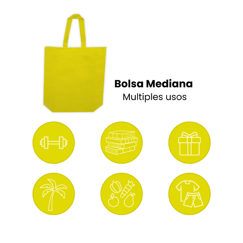 Nuestras bolsas ecológicas medianas son la opción perfecta para quienes buscan una alternativa sostenible, práctica y reutilizable. Fabricadas con material non-woven de alta resistencia, estas bolsas medianas son ligeras, duraderas y fáciles de guardar, ideales para regalos, eventos, tiendas o uso diario. Reduce el uso de plástico y dale un toque ecológico a tu marca con nuestras bolsas medianas ecológicas color amarillo.